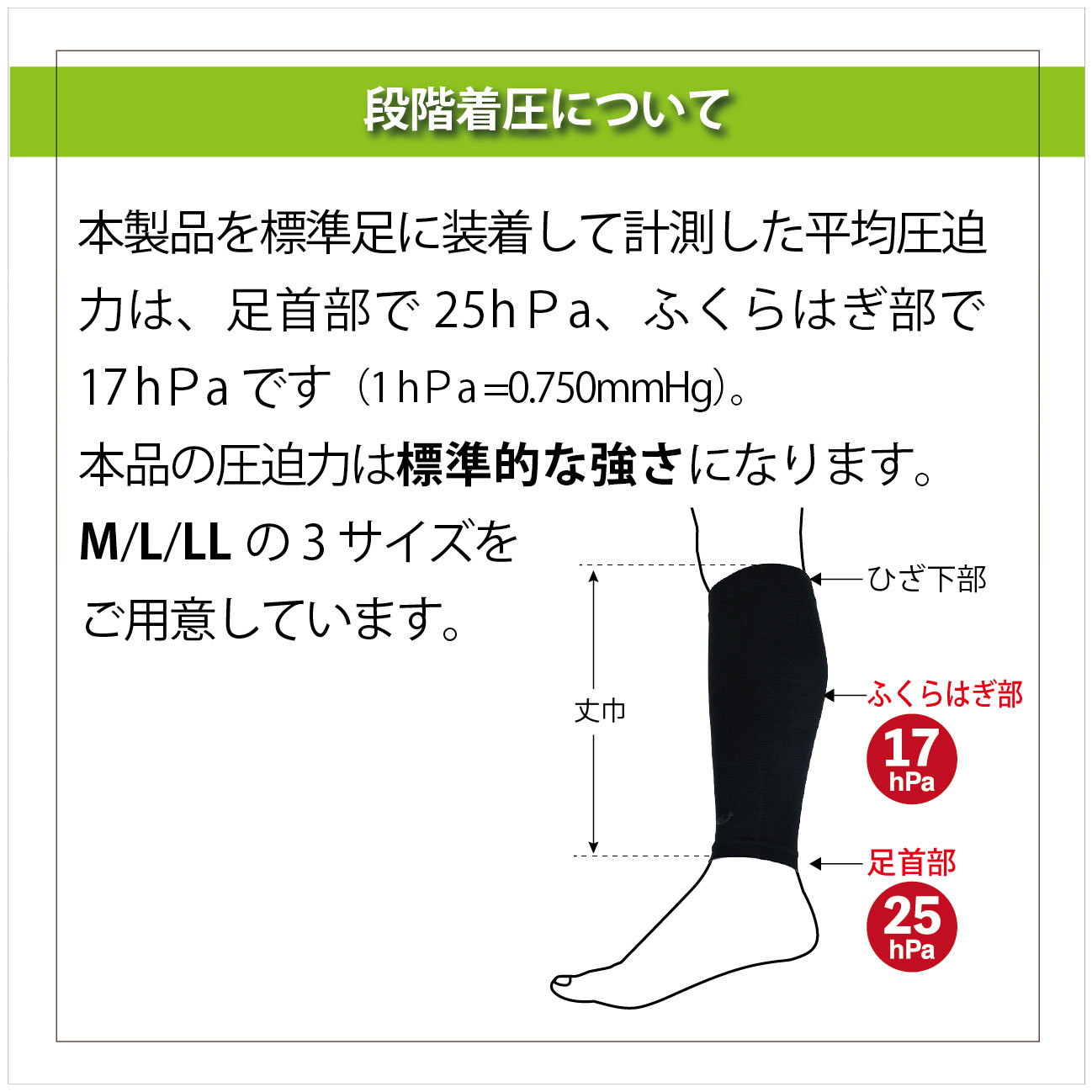 JEVOLふくらはぎ標準タイプ　段階圧力について