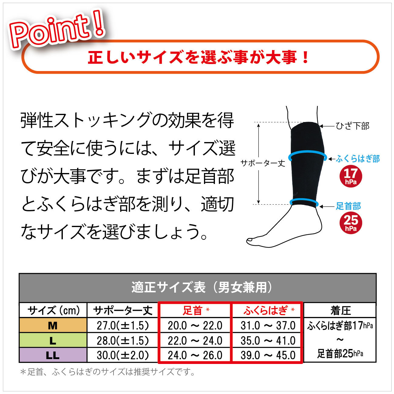 JEVOLふくらはぎ標準タイプ　正しいサイズを選びましょう