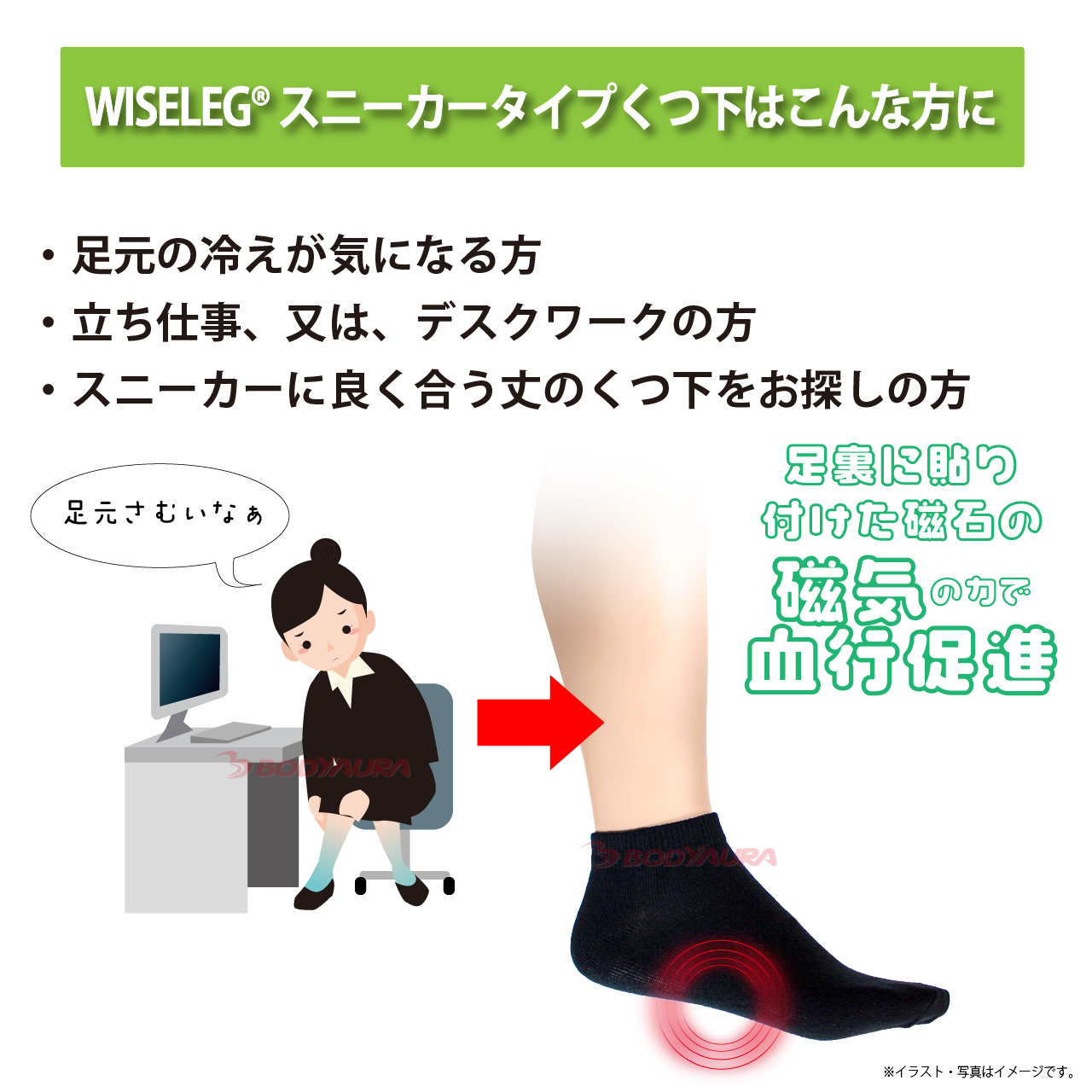 マグネットフットケアWISELEGスニーカータイプくつ下