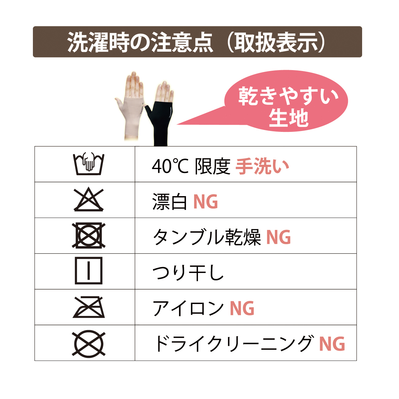 磁気サポーターBODYAURAハンドサポーター　サイズ　品質表示 洗濯方法